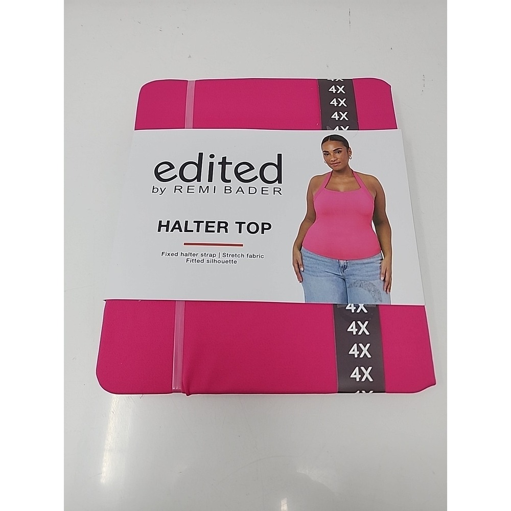 Edited‎ by Remi Bader Halter Top Pink Stretch Fitted Tank 4X